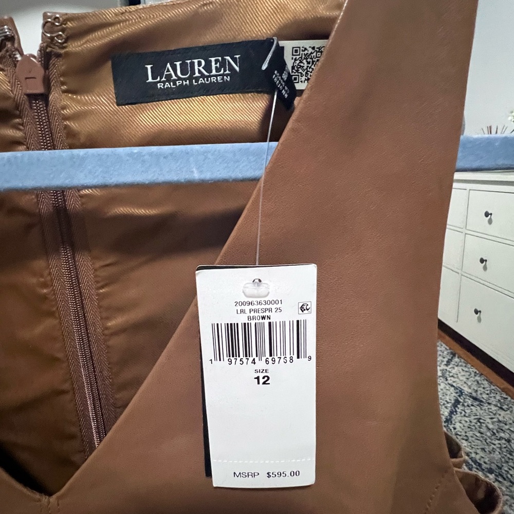 Lauren Ralph Lauren Brown Leather Shift Dress - Picture 5 of 10